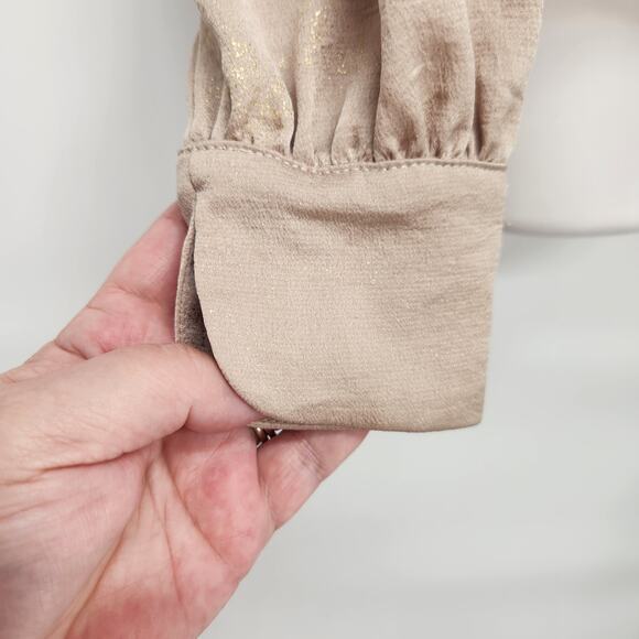 Current Air Champagne Gold Shimmer Balloon Sleeve Bloused Cropped Top Women's S - Picture 5 of 9